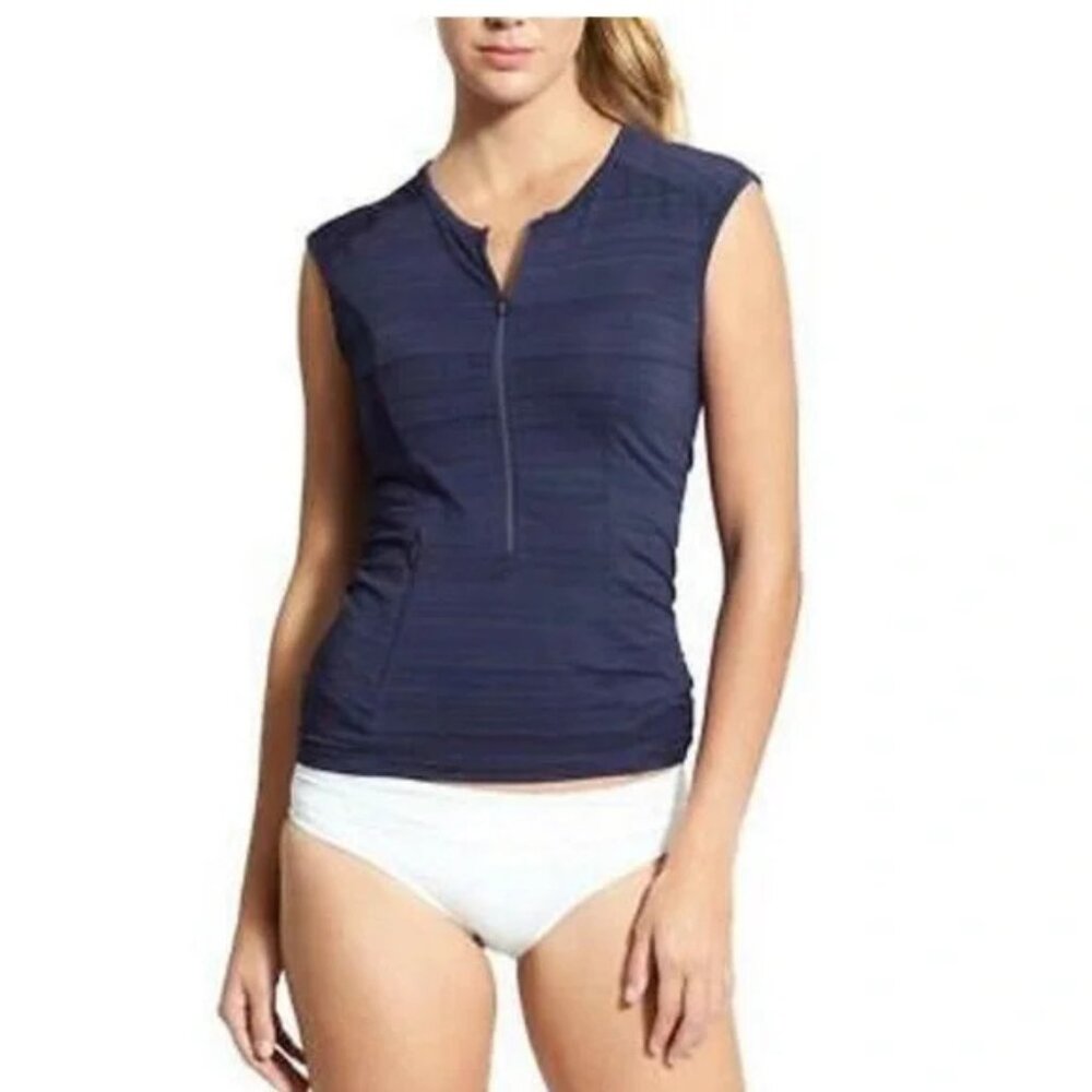 Athleta Dark Blue Pacifica Half Zip Cinch Swim Top